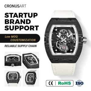 Men’s Tourbillon Watch Skeleton Automatic Mechanical Watch Carbon Fiber Case Custom Logo OEM ODM Sports Watch