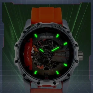 Men’s Trendy Fashion Watch Hollow Automatic Mechanical Business Watch Waterproof Luminous Cross-Border Rubber