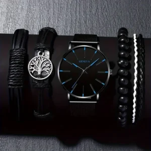 Men’s Trendy Watches Men’s Fashionable and Simple Quartz Watch Versatile Beaded Bracelet Watch