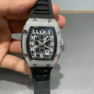 Men’s Ultra Thin Skeleton Automatic Watch Diamond Stainless Steel Barrel Shaped Case 67 01