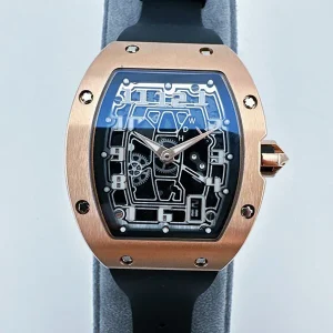 Men’s Ultra-Thin Skeleton Automatic Watch Rose Gold Tonneau Case 67-01 Business Sports Mechanical Watch