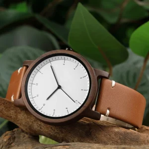 Men’s Walnut Wood Wristwatch Handmade Genuine Cow Leather Strap Wooden Watch Anniversary Gift for Him