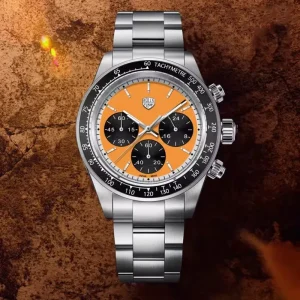 Mens Watch Japan VK63 Movt Quartz Wristwatch Sapphire Chronograph Watch for Men Stainless Steel