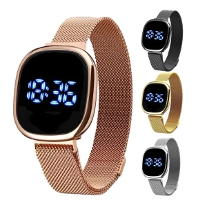 Men’s Watch, Magnetic Buckle Steel Band Wrist Mesh Bracelet Touch LED Digital Electronic Watch