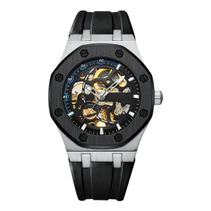 Men’s Watch Mechanical Stainless Steel Skeleton Wrist Watch Chronograph Luminous Date Tourbillon Wristwatch for Men