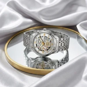 Men’s Watch Quartz Fashionable Retro Business Waterproof Luminous Pointer Alloy Stainless Steel Skeleton 41.5mm Watch
