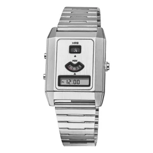 Men’s Watch Square Double Display Stainless Steel Strap Waterproof Multifunctional