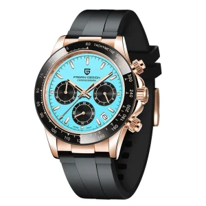 Men’s Watch Turquoise Blue Dial Quartz Automatic Date Sports Chronograph Waterproof Watch