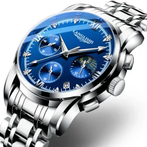Mens Watches Quartz Movement Leather Strap with Calendar Waterproof Sport Wristwatch for Man