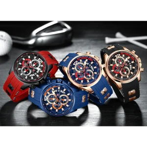 Men’s Waterproof Chronograph Sports Wrist Watch with Silicone Strap Relojes De Hombre
