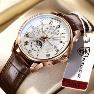 Men’s Waterproof Genuine Leather Calendar Luminous Wristwatches for Sport Business Fashion
