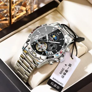 Men’s Waterproof Luminous Chronograph Watch Stainless Steel Quartz Watch 1410