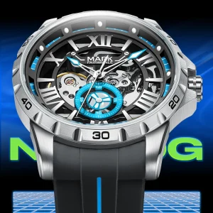 Men’s Waterproof Mechanical Watch Luminous Dial Silicone Strap Automatic Chronograph Watch