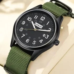 Men’s Waterproof Quartz Chronograph Watch 40mm Cartoon Pointer Dial Alloy Case Durable Fabric Strap Casual