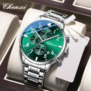 Men’s Waterproof Quartz Chronograph Watch with Luminous Calendar Stainless Steel