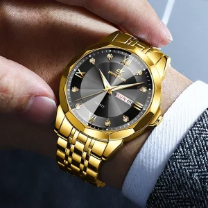 Men’s Waterproof Watch Luxury Gold Stainless Steel Custom Logo Men Business Quartz Wristwatch