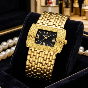 Men’s Women’s Quartz Acrylic Band Alloy Case Vintage Fashion Sport Watch Gold Black Dial