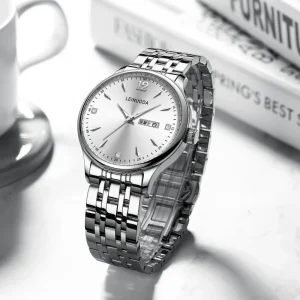 Men’s Women’s Stainless Steel Automatic Mechanical Watch Dual Calendar 30M Water Resistant Movement Case