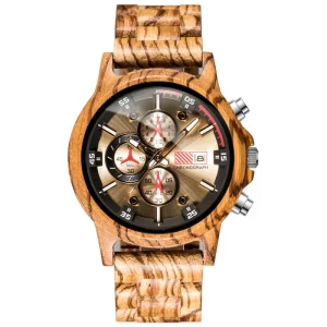 Men’s Wood Watch Handmade Chronograph Wood Wristwatch Anniversary Gift for Him Groomsmen Boyfriend Dad Gift