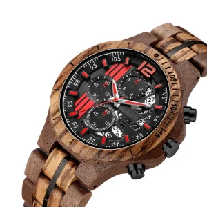 Men’s Wood Watch Multi function Wooden Chronograph Watch Wood Sports Watch