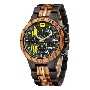 Men’s Wood Watch Multi-function Wooden Chronograph Watch Wood Sports Watch
