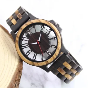 Men’s Wood Wristwatch Hollow Out Wooden Watch Anniversary Wedding Gift for Him Father’s Day Groomsmen Bridesmaid Gift