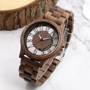 Men’s Wood Wristwatch Hollowed Out Wooden Watch Anniversary Wedding Gift for Him Father’s Day Groomsmen Bridesmaid Gift