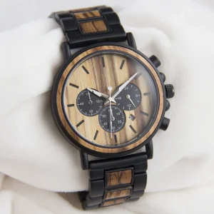 Men’s Wooden 3 Dials Watch Handmade Wooden Chronograph Watch