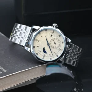 Men’s luxury fully automatic mechanical watch 3ATM waterproof stainless steel case leather strap sapphire crystal pointer