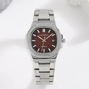 Men’s mechanical automatic date display watch 22mm leather strap alloy custom logo sapphire quartz stainless steel