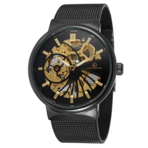 Mesh Bracelet Luxury Skeleton Wristwatch Stainless Steel 40mm Small Size Mechanical Automatic Men Wrist Watch