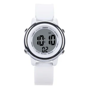 Minimalist Kids Digital Watch White Round Dial LCD Display 3ATM Water Resistant Silicone Strap 36M Battery
