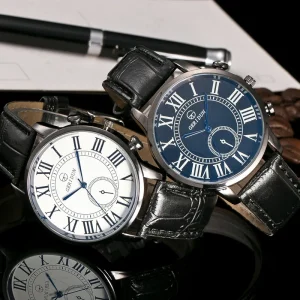 Minimalist Men’s 8MM Ultra Thin Business Quartz Watch Leather Wristband 20MM Alloy Case Glass Simple Fashionable Reloj Hombre