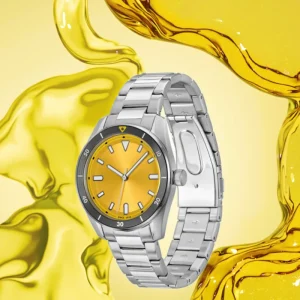 Minimalist Seiko Quartz Chronograph Sport Watches Men Silver Stainless Steel Bracelet Case Fashionable Yellow Dial 41mm 10m
