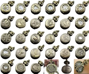 Mix 30 Designs Small Size Classic Bronze Dia 27MM Vintage Antique Heart Hollow Pocket Watches