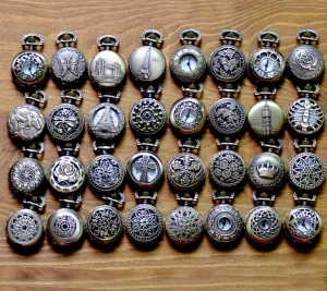 Mix 32 Designs Small Size Classic Roman Bronze Dia 27MM Vintage Antique Heart Hollow Pocket Watch