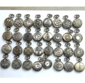 Mix 32 Designs Small Size Classic Roman Quartz Movement Zinc Alloy Dial Dia 27MM Vintage Antique Heart Hollow Pocket Watches