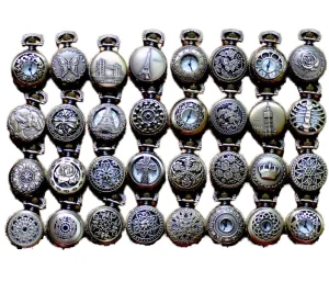 Mix 32 Designs Small Size Classic Roman Stainless Steel Dia 27MM Vintage Antique Heart Hollow Quartz Pocket Watch