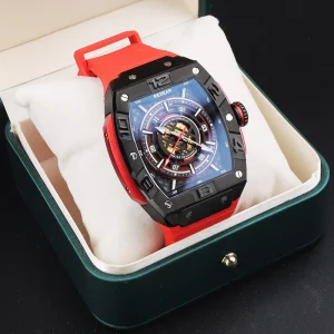 Miyota Automatic Tourbillon Chronograph Watch with Rubber Band and Water Resistance