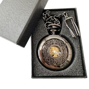 Modern Black Antique Roman Hollow Zinc Alloy Mechanical Dial Pocket Watch