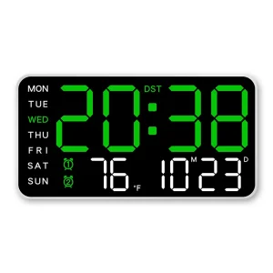 Modern Borderless LED Display Digital Wall Clock Multifunctional Snooze Alarm Night Light Plastic Living Room Bedroom