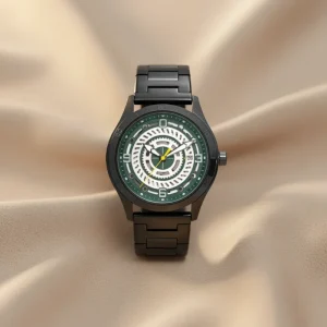 Modern Men’s Mechanical Watch Luxury Business Elegant Black Skeleton Dial Watch Green Accents Integrated Band Sport Office Mens