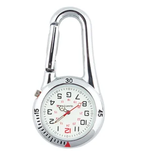 Modern Outdoor Mini Round Dial Arabic Watch Quartz Analog Clip Carabiner Hook Water Resistant Pocket Watch