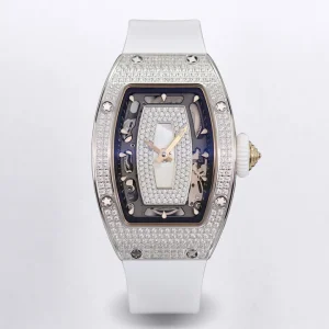 Moissanite 0701 Watch Tonneau Ultra Thin Skeleton Auto Mechanical Women’s Wristwatch