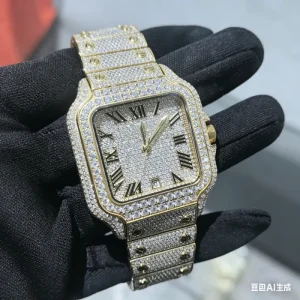 Moissanite Diamond Watch Mechanical Movement Classic Luxury Men’s Calendar Watch Square Case for Vvs1 Moissanite Watch Style