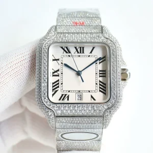 Moissanite Mechanical Watch Square Dial Automatic Wristwatch