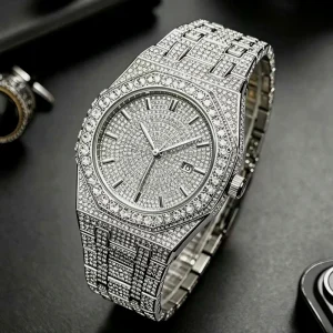 Moissanite Men’s Luxury Watch 3ATM Waterproof Custom Logo Glass Full Diamond Dial