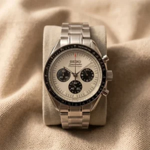 Moon Landing Style Classic Three-Eye Chronograph Luminous White Stainless Steel 18mm Mechanical Watch