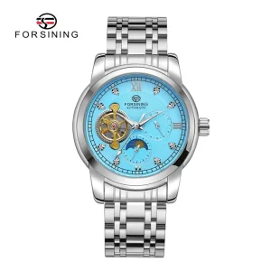 Moon Phase Tourbillon Automatic Mechanical Stainless Steel Analog Men’s Watch