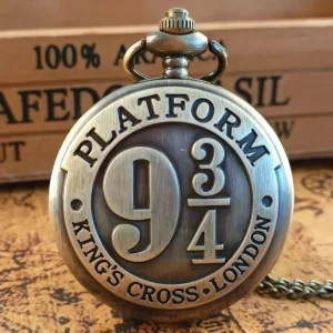 Movie Extension King’s Cross London 9 3/4 Platform Quartz 47mm Dial Pocket Watch Bronze Full Hunter Necklace Pendant Clock